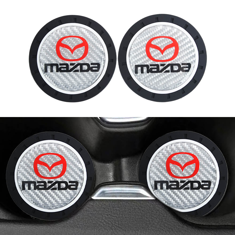 Brand New 2PCS MAZDA Real Carbon Fiber Car Cup Holder Pad Water Cup Slot Non-Slip Mat Universal