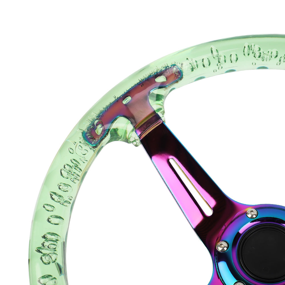 Brand New Universal 6-Hole 350mm Deep Dish Vip Green Crystal Bubble Neo Spoke Steering Wheel