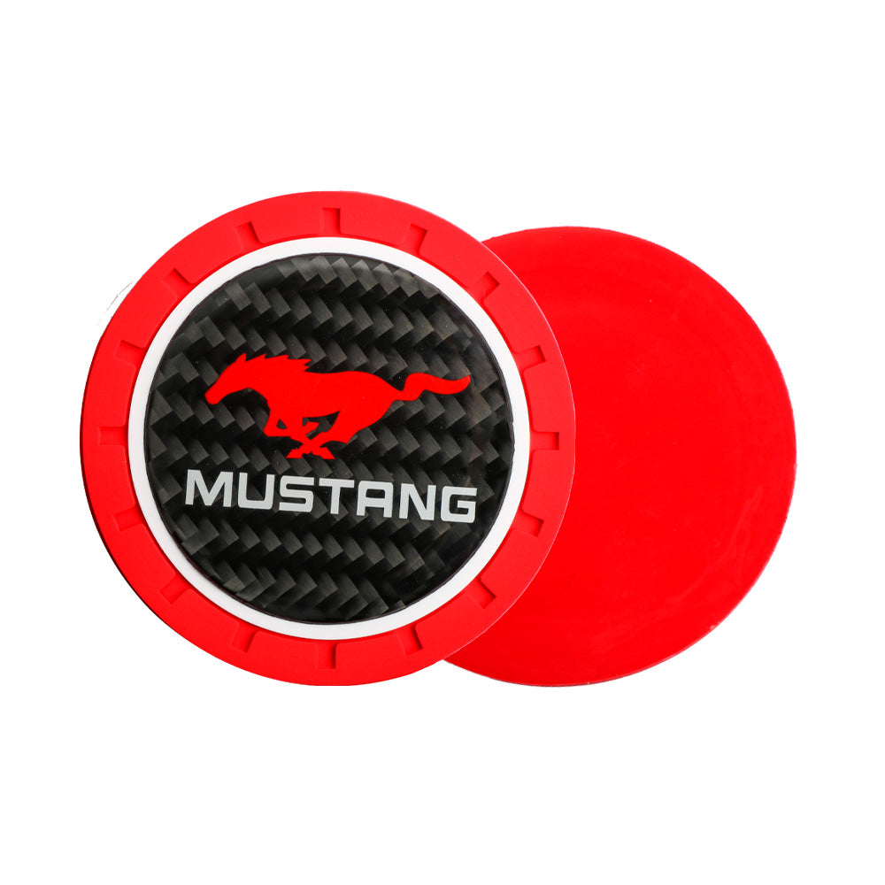 Brand New 2PCS Mustang Real Carbon Fiber Car Cup Holder Pad Water Cup Slot Non-Slip Mat Universal