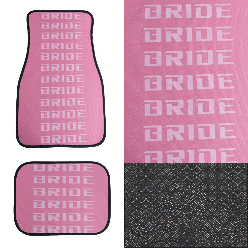 Brand New 4PCS UNIVERSAL BRIDE PINK Racing Fabric Car Floor Mats Interior Carpets