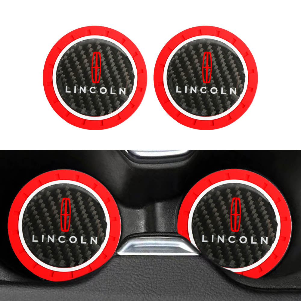 Brand New 2PCS LINCOLN Real Carbon Fiber Car Cup Holder Pad Water Cup Slot Non-Slip Mat Universal