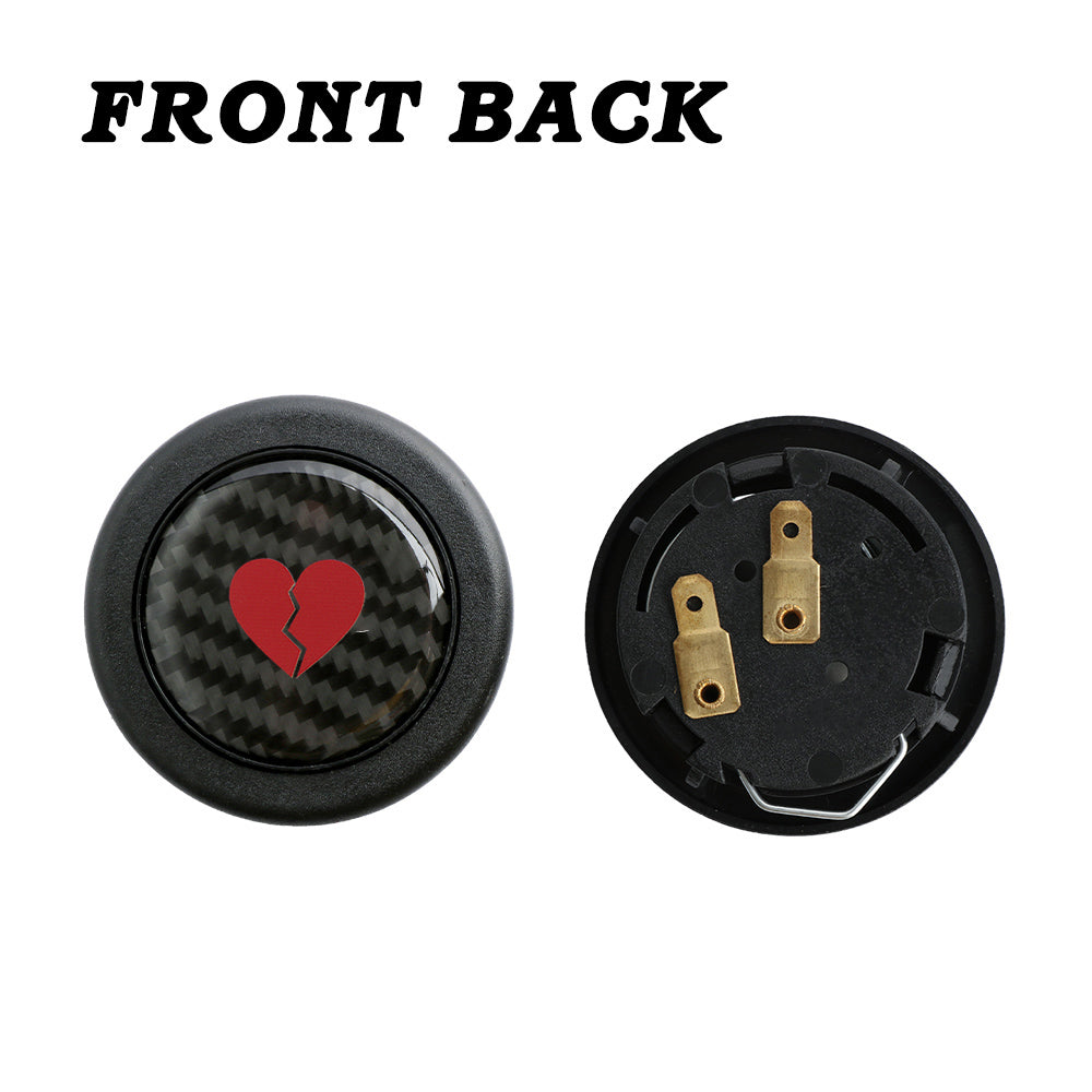 Brand New Universal Broken Heart Car Horn Button Carbon Fiber Steering Wheel Center Cap