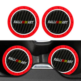 Brand New 2PCS Ralliart Real Carbon Fiber Car Cup Holder Pad Water Cup Slot Non-Slip Mat Universal