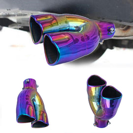 Brand New Universal Dual Neo Chrome Heart Shaped Stainless Steel Car Exhaust Pipe Muffler Tip Trim Straight