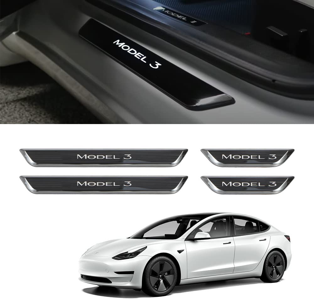 Brand New 4PCS Tesla Model 3 2017-2022 Door Sill Protector with LED Light Front/Rear Illuminated Door Sill, Magnetically Anti-Scratch