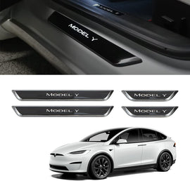 Brand New 4PCS Tesla Model Y 2020-2024 Door Sill Protector with LED Light Front/Rear Illuminated Door Sill, Magnetically Anti-Scratch