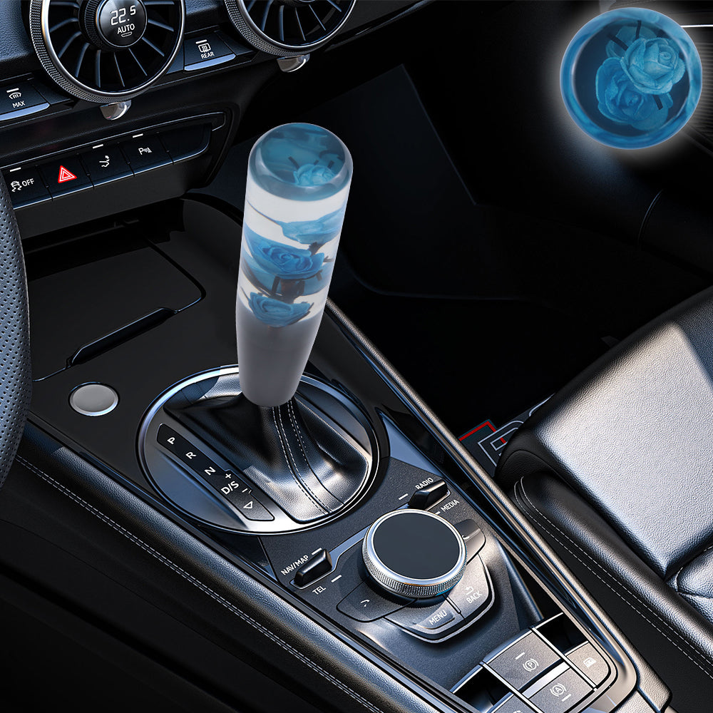 Brand New 1PCS Universal 20CM JDM Clear Blue Real Flowers Manual Car Black Base Racing Stick Shift Knob M8 M10 M12