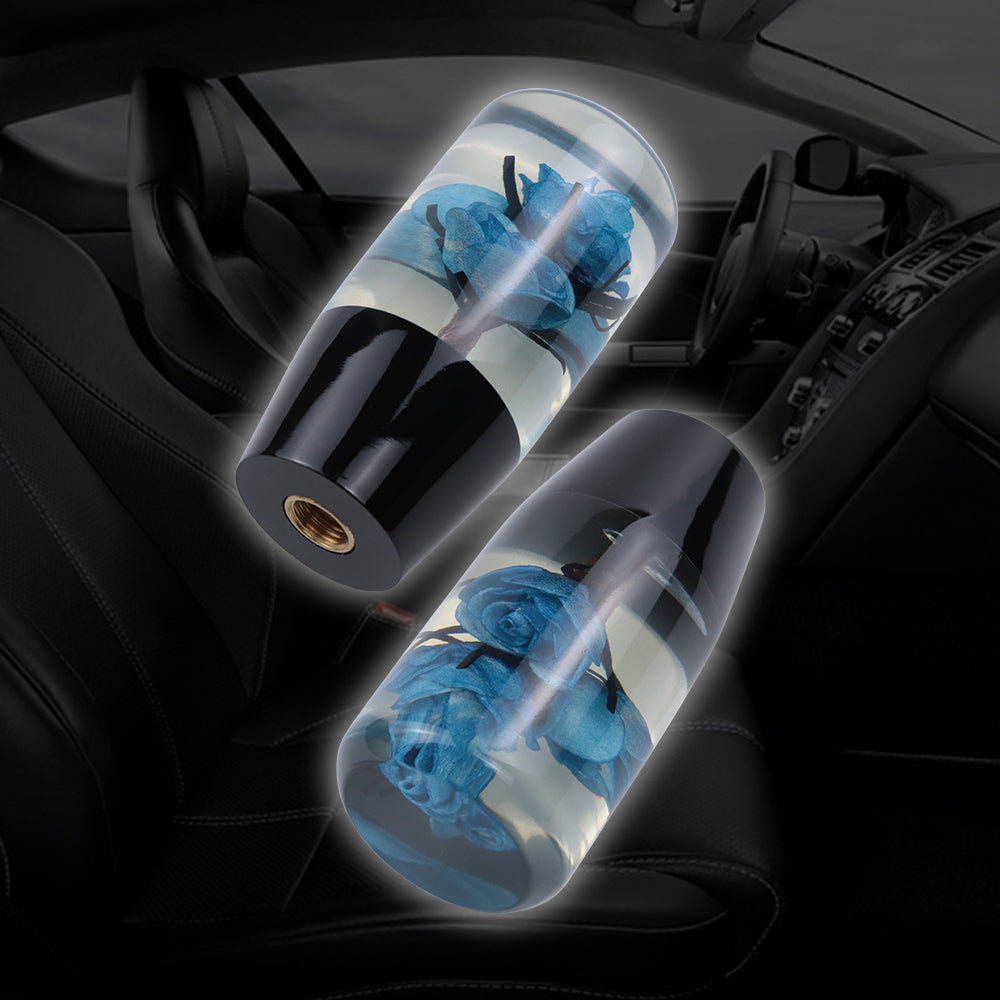 Brand New 1PCS Universal 10CM JDM Clear Blue Real Flowers Manual Car Black Base Racing Stick Shift Knob M8 M10 M12