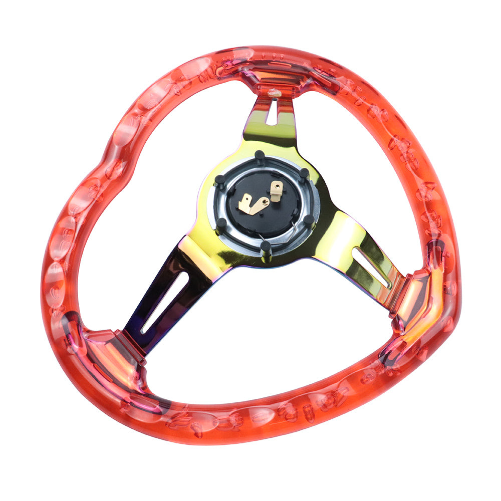 Brand New Universal 6-Hole 350MM Heart Red Deep Dish Vip Crystal Bubble Neo Spoke Steering Wheel