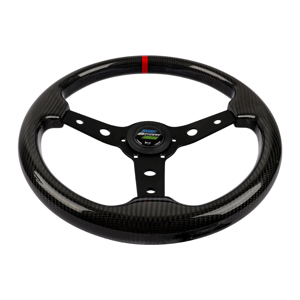 Brand New 350mm 14" Universal JDM SPOON SPORTS Black Real Carbon Fiber Steering Wheel