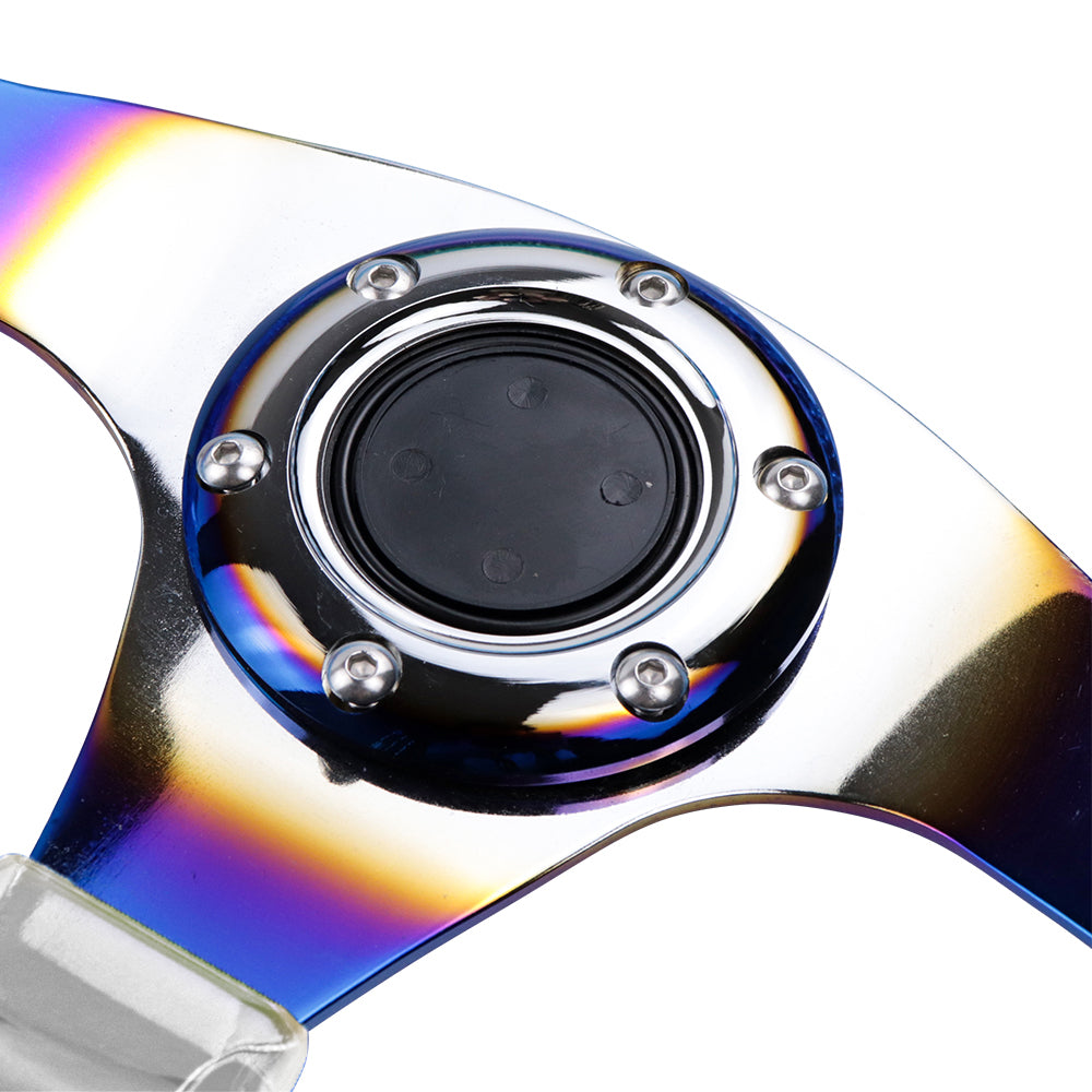 Brand New JDM Universal 6-Hole 326mm Vip Clear Crystal Bubble Burnt Blue Spoke Steering Wheel