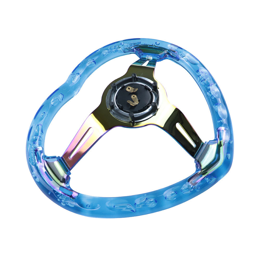 Brand New Universal 6-Hole 350MM Heart Blue Deep Dish Vip Crystal Bubble Neo Spoke Steering Wheel