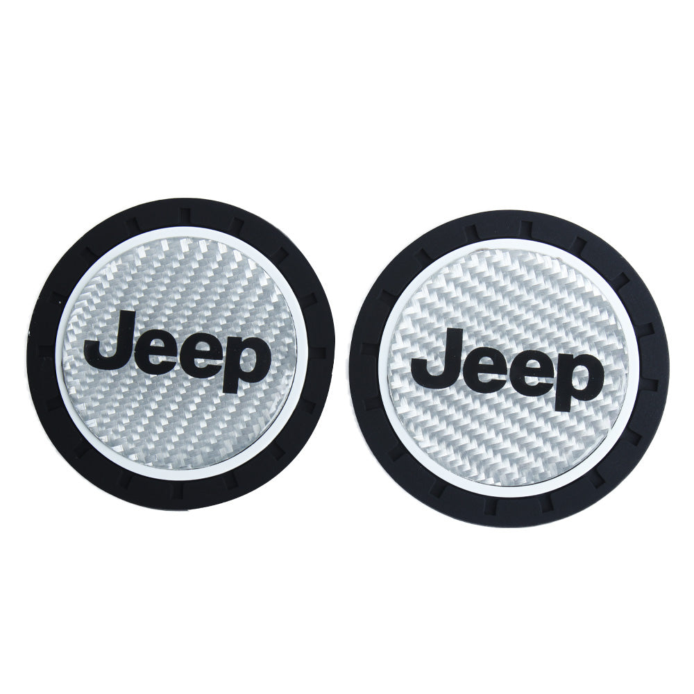 Brand New 2PCS Jeep Real Carbon Fiber Car Cup Holder Pad Water Cup Slot Non-Slip Mat Universal