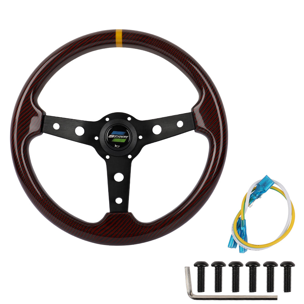 Brand New 350mm 14" Universal JDM SPOON SPORTS Red Real Carbon Fiber Steering Wheel