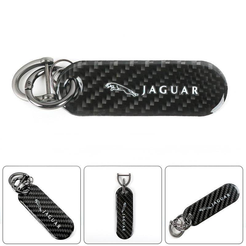 Brand New Universal 100% Real Carbon Fiber Keychain Key Ring For Jaguar