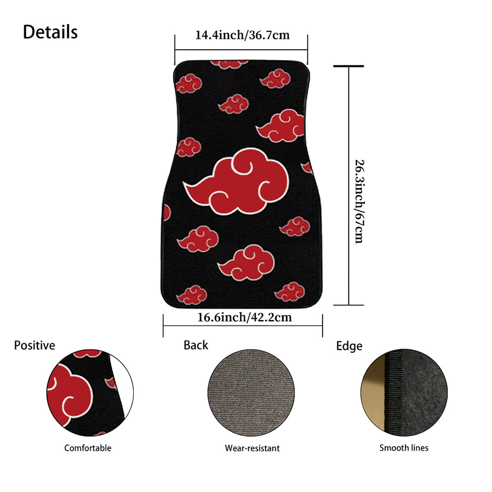 Brand New 4PCS Naruto Akatsuki Cloud Racing Red Fabric Car Floor Mats Interior Carpets