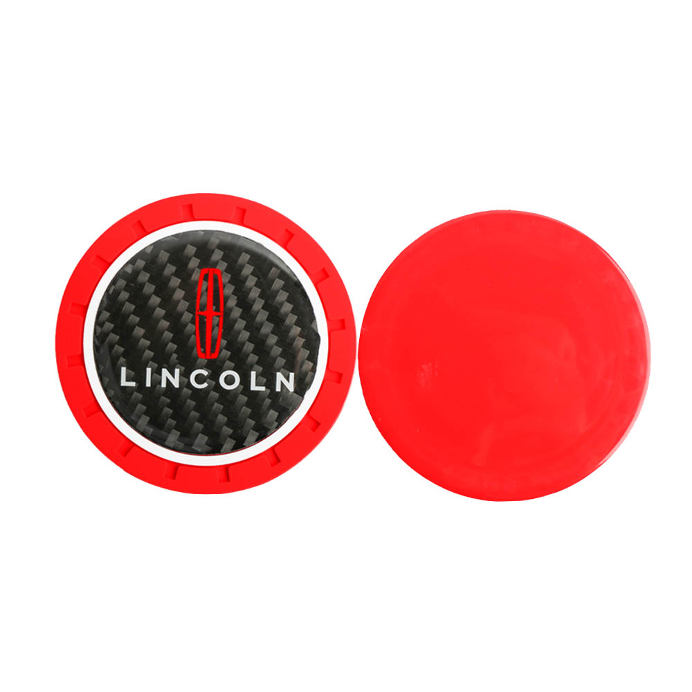 Brand New 2PCS LINCOLN Real Carbon Fiber Car Cup Holder Pad Water Cup Slot Non-Slip Mat Universal