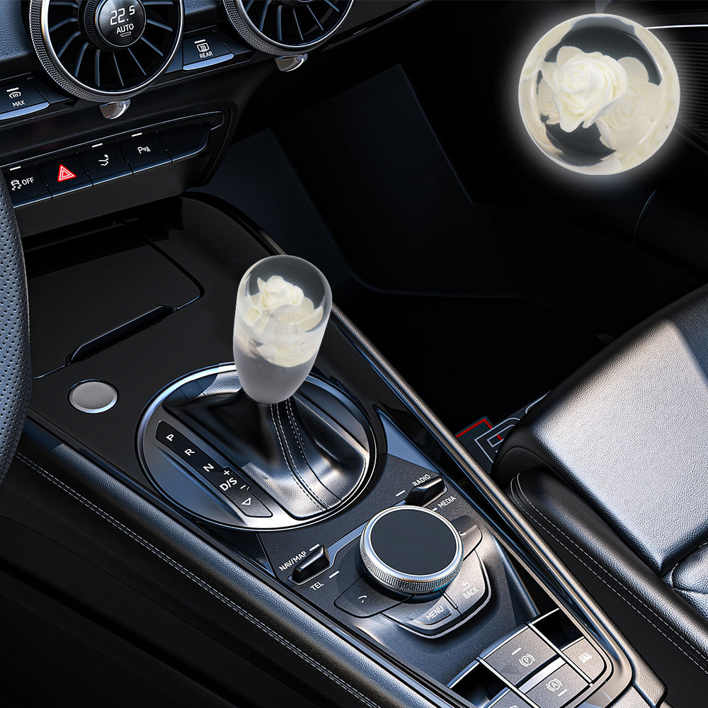 Brand New 1PCS Universal 10CM JDM Clear White Real Flowers Manual Car Black Base Racing Stick Shift Knob M8 M10 M12