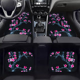 Brand New Universal 4PCS SAKURA FLOWER Racing Black Fabric Car Floor Mats Interior Carpets