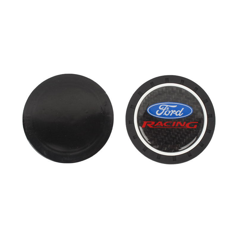 Brand New 2PCS Ford Racing Real Carbon Fiber Car Cup Holder Pad Water Cup Slot Non-Slip Mat Universal