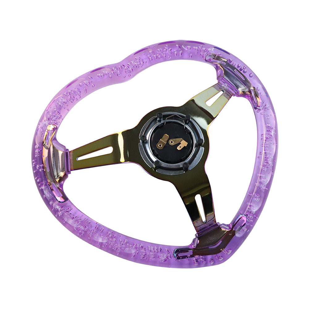 Brand New Universal 6-Hole 350MM Heart Purple Deep Dish Vip Crystal Bubble Neo Spoke Steering Wheel