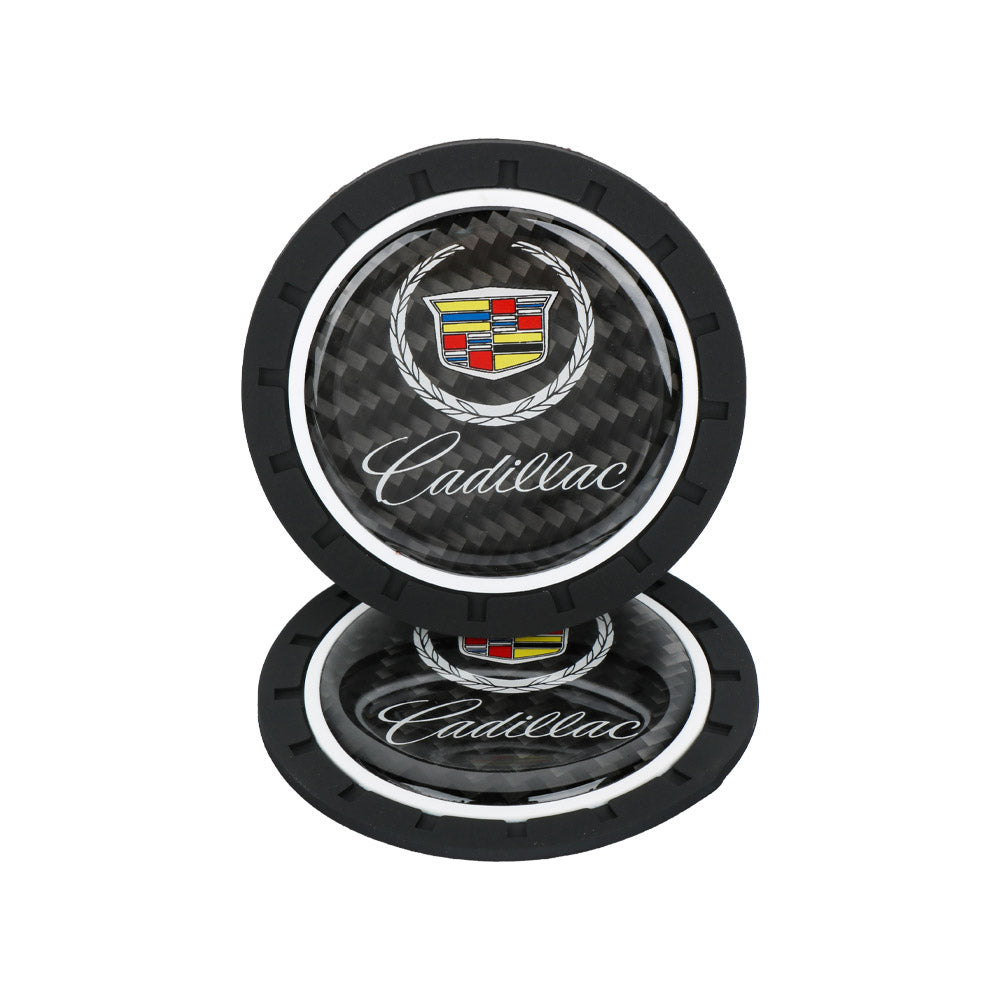 Brand New 2PCS CADILLAC Real Carbon Fiber Car Cup Holder Pad Water Cup Slot Non-Slip Mat Universal