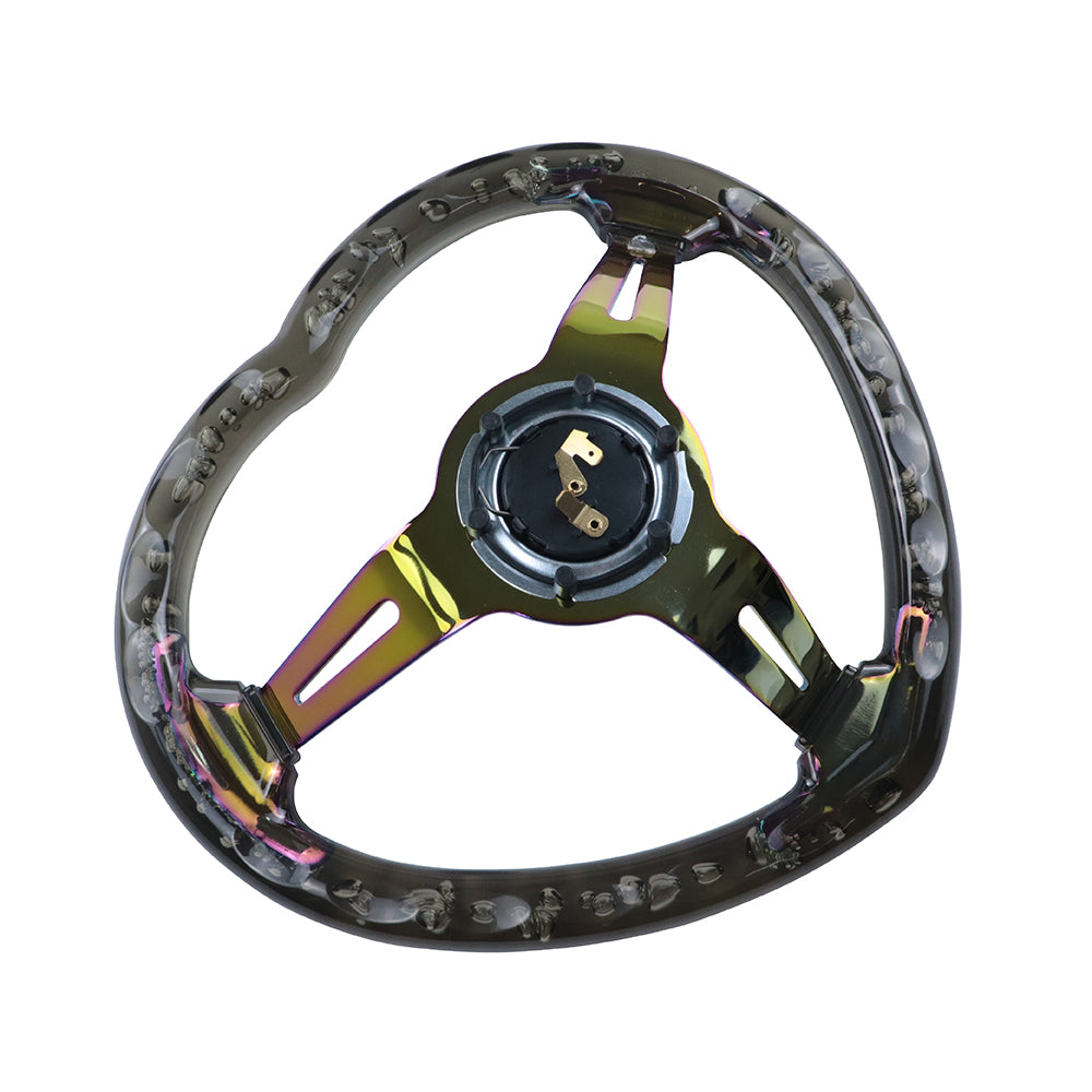 Brand New Universal 6-Hole 350MM Heart Black Deep Dish Vip Crystal Bubble Neo Spoke Steering Wheel