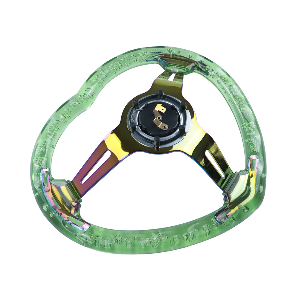 Brand New Universal 6-Hole 350MM Heart Green Deep Dish Vip Crystal Bubble Neo Spoke Steering Wheel