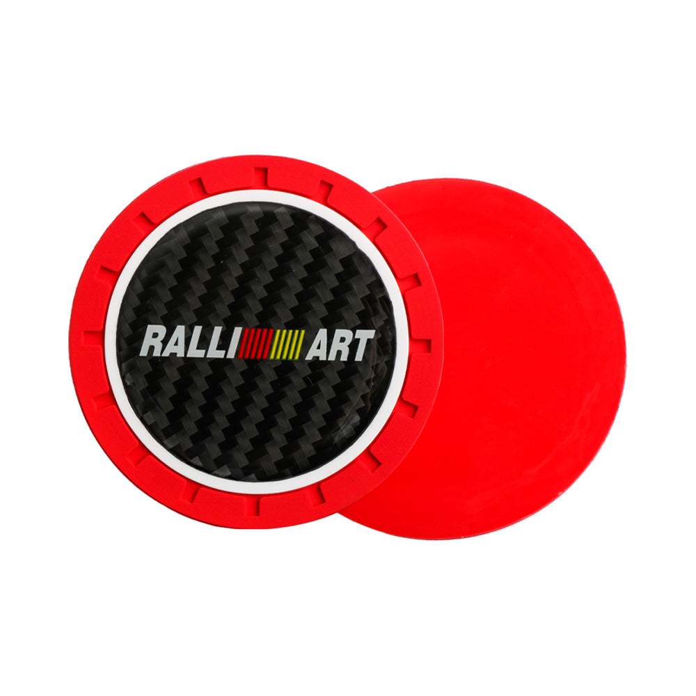 Brand New 2PCS Ralliart Real Carbon Fiber Car Cup Holder Pad Water Cup Slot Non-Slip Mat Universal