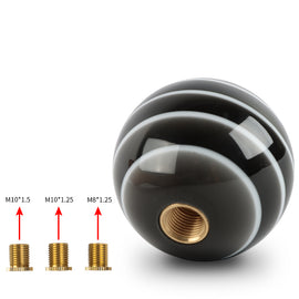 Brand New Jdm Universal Glossy Black W/White Stripes Round Ball Shifter Shift Knob M8 M10 M12