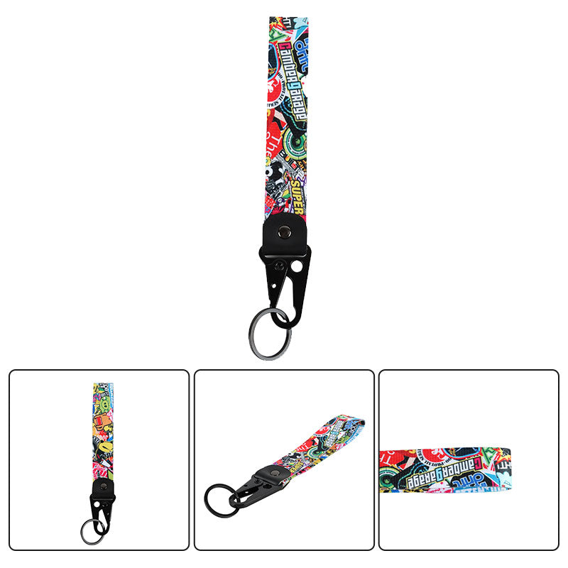 BRAND NEW Stickerbomb Racing Keychain Metal key Ring Hook Strap Lanyard Universal