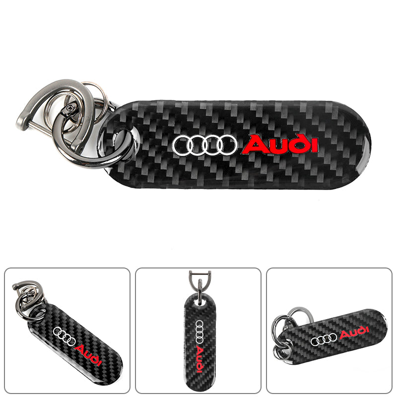 Brand New Universal 100% Real Carbon Fiber Keychain Key Ring For Audi