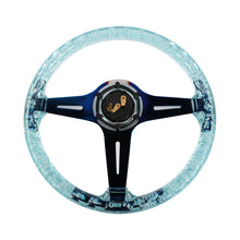 Load image into Gallery viewer, Brand New Universal 6-Hole 350mm Deep Dish Vip Teal Crystal Bubble Burnt Blue Spoke Steering Wheel