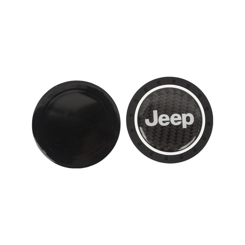 Brand New 2PCS JEEP Real Carbon Fiber Car Cup Holder Pad Water Cup Slot Non-Slip Mat Universal