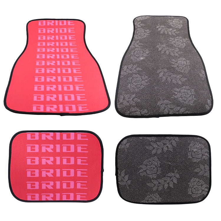 Brand New 4PCS UNIVERSAL BRIDE RED Racing Fabric Car Floor Mats Interior Carpets