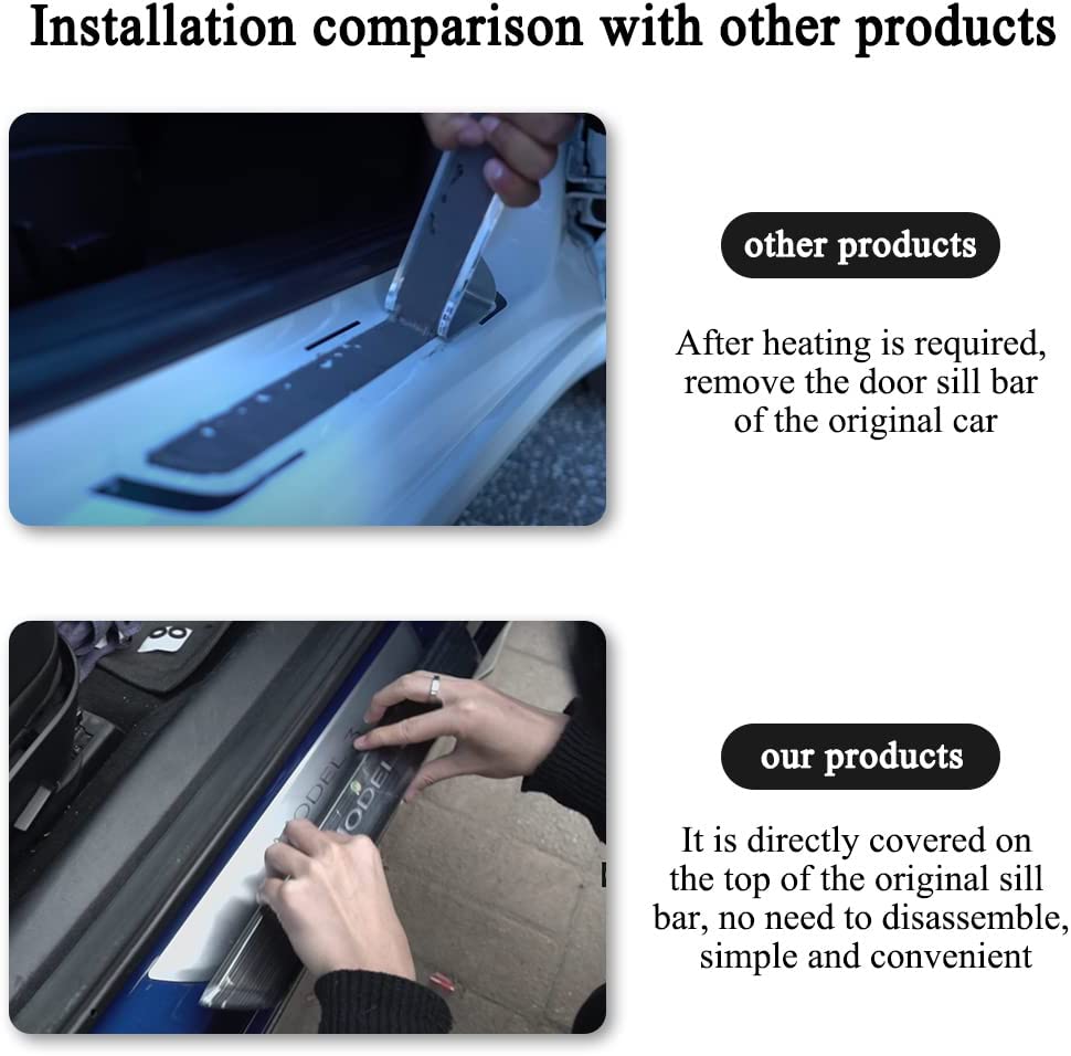 Brand New 4PCS Tesla Model Y 2020-2022 Door Sill Protector with LED Light Front/Rear Illuminated Door Sill, Magnetically Anti-Scratch