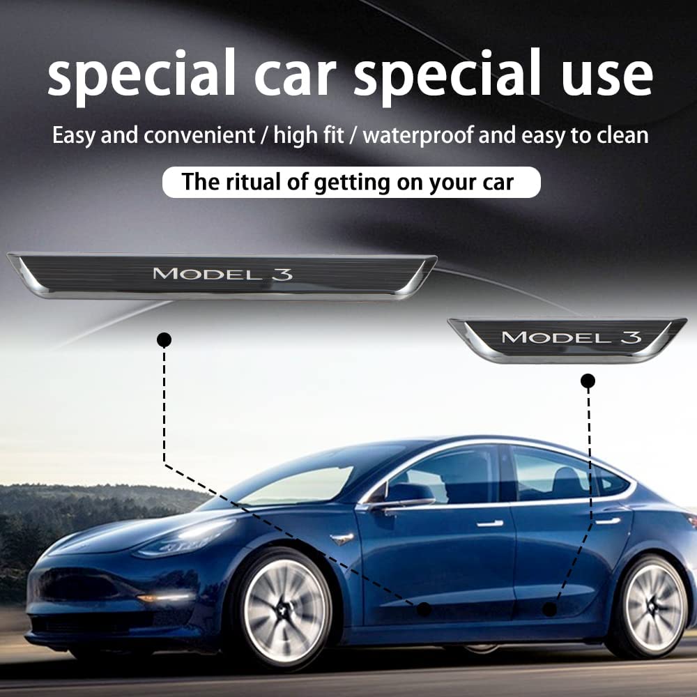 Brand New 4PCS Tesla Model 3 2017-2022 Door Sill Protector with LED Light Front/Rear Illuminated Door Sill, Magnetically Anti-Scratch