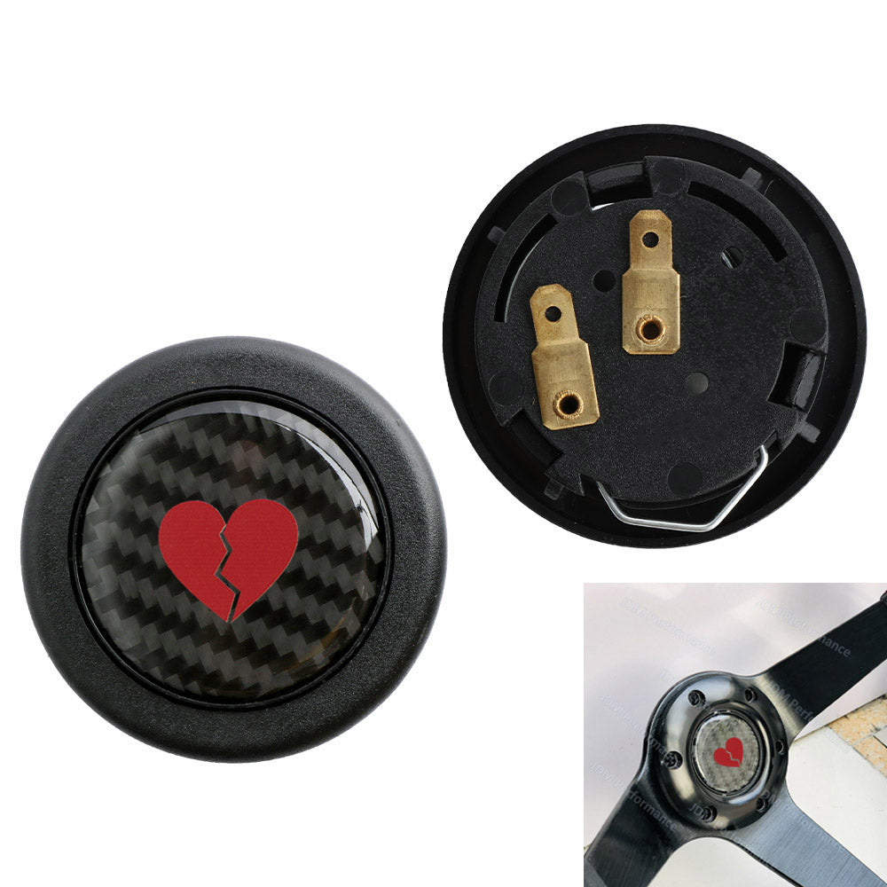 Brand New Universal Broken Heart Car Horn Button Carbon Fiber Steering Wheel Center Cap