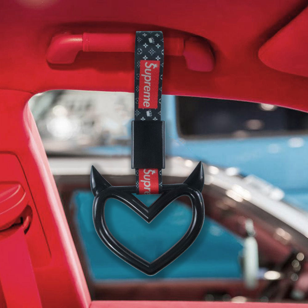 Brand New Supreme Devil Heart Shaped Black JDM TSURIKAWA Subway Bus Handle Strap Charm Drift