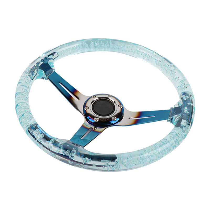 Brand New Universal 6-Hole 350mm Deep Dish Vip Teal Crystal Bubble Burnt Blue Spoke Steering Wheel