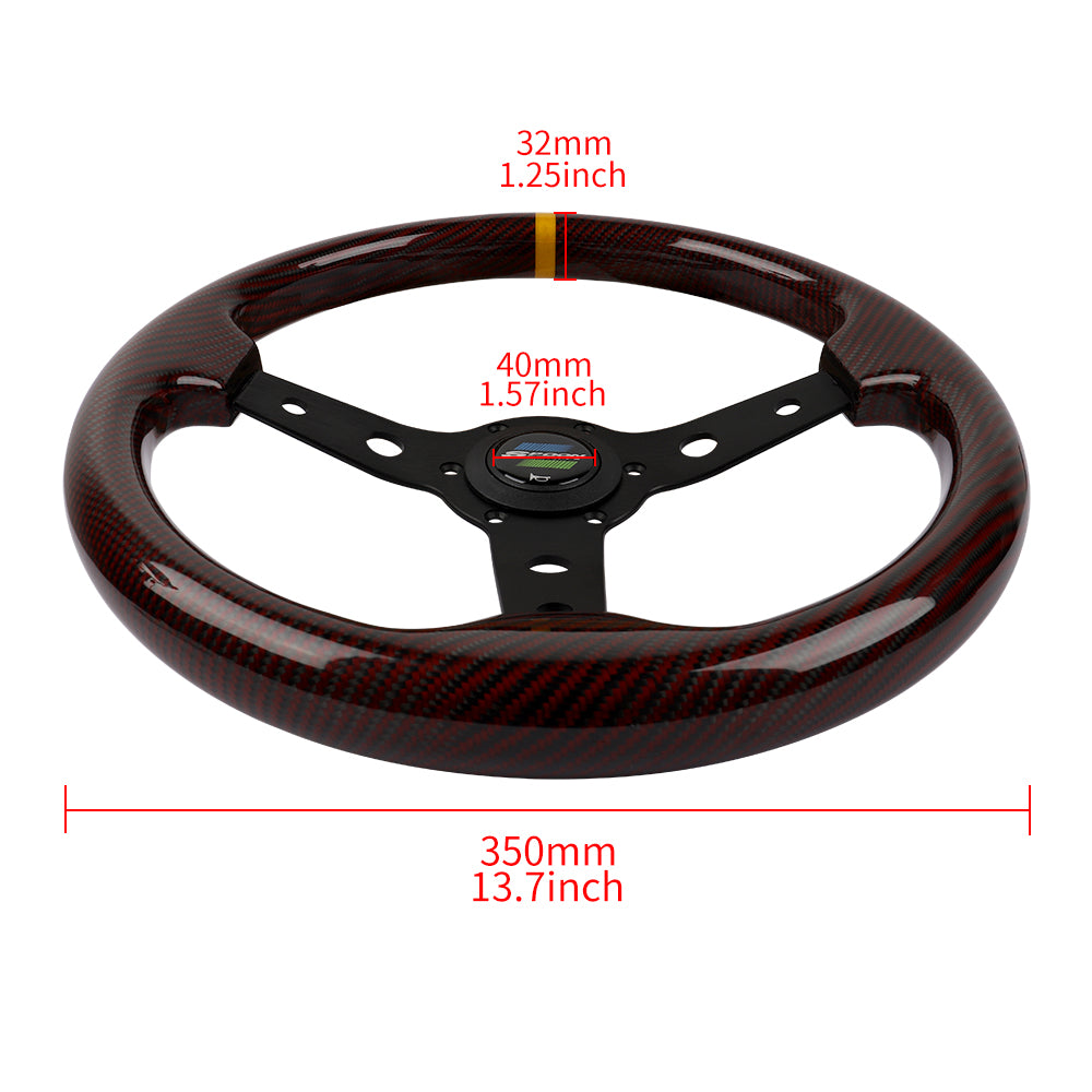 Brand New 350mm 14" Universal JDM SPOON SPORTS Red Real Carbon Fiber Steering Wheel