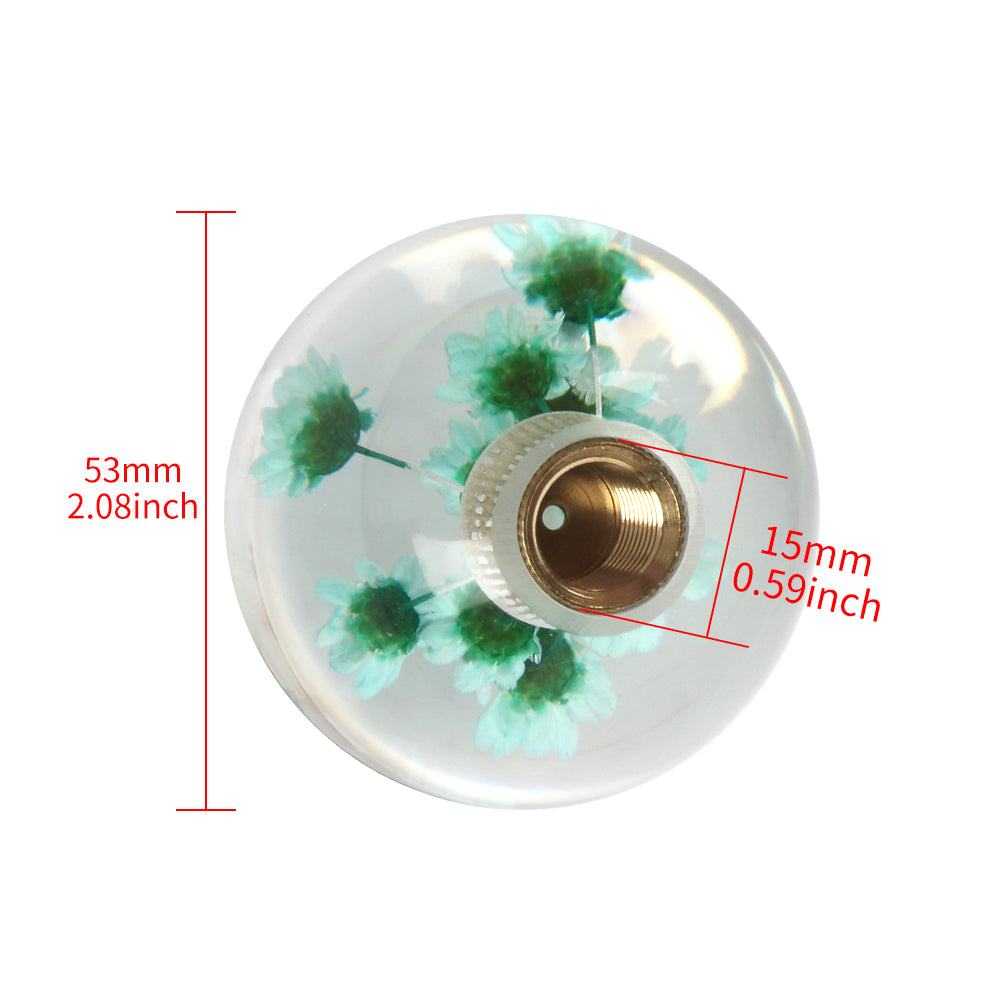 Brand New Universal Round Ball Crystal Clear Green Flowers Manual Gear Shift Knob Shifter M8 M10 M12