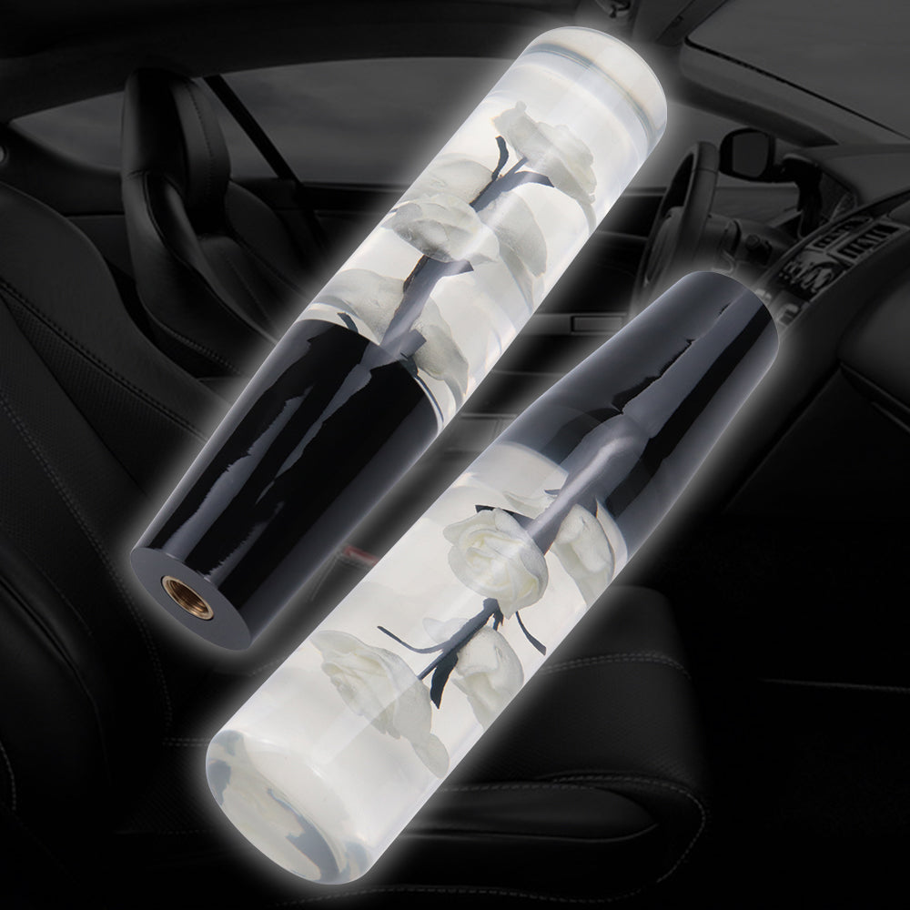 Brand New 1PCS Universal 20CM JDM Clear White Real Flowers Manual Car Black Base Racing Stick Shift Knob M8 M10 M12
