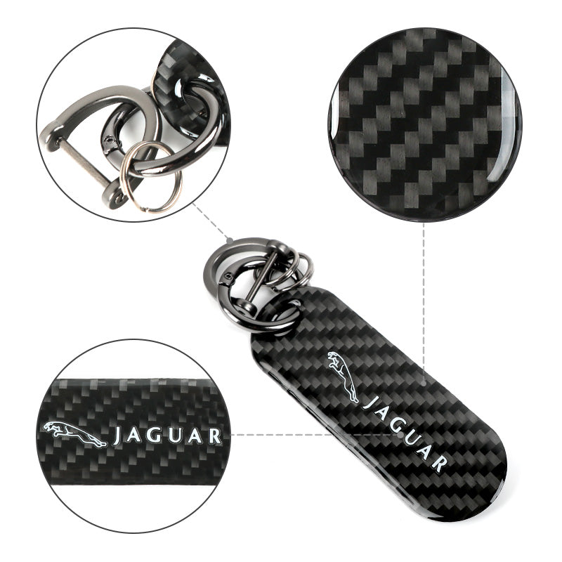 Brand New Universal 100% Real Carbon Fiber Keychain Key Ring For Jaguar