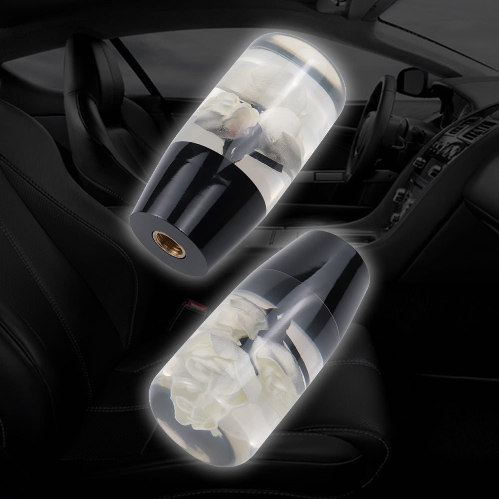Brand New 1PCS Universal 10CM JDM Clear White Real Flowers Manual Car Black Base Racing Stick Shift Knob M8 M10 M12