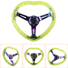 Load image into Gallery viewer, Brand New Universal 6-Hole 350MM Heart Yellow Deep Dish Vip Crystal Bubble Neo Spoke Steering Wheel