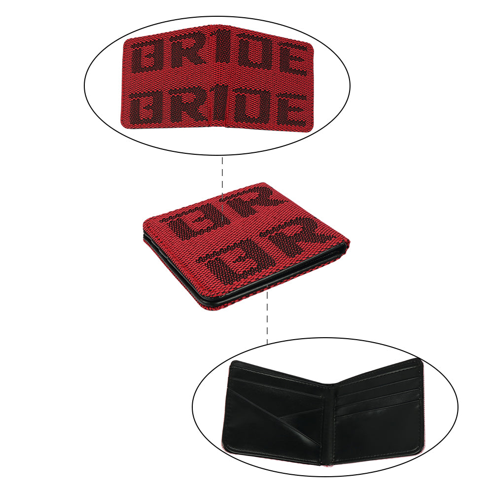 Brand New JDM Bride Red/Black Custom Stitched Racing Fabric Bifold Wallet Leather Gradate Men