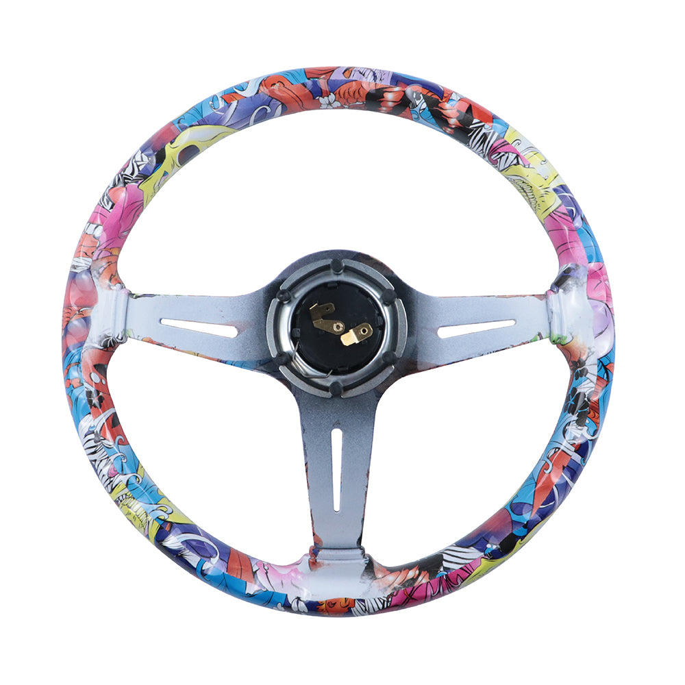 BRAND NEW UNIVERSAL 350MM 14'' Stickerbomb Acrylic Deep Dish 6 Holes Steering Wheel w/Horn Button Cover