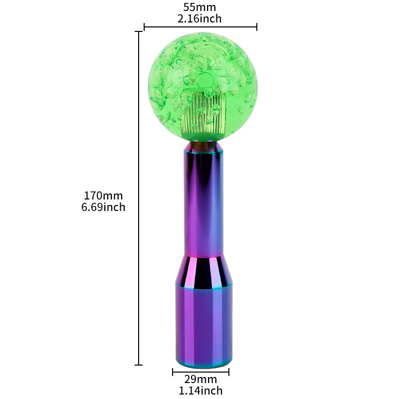 BRAND NEW UNIVERSAL V2 CRYSTAL BUBBLE GREEN ROUND BALL SHIFT KNOB MANUAL CAR RACING GEAR M8 M10 M12 & Neo Chrome Shifter Extender Extension