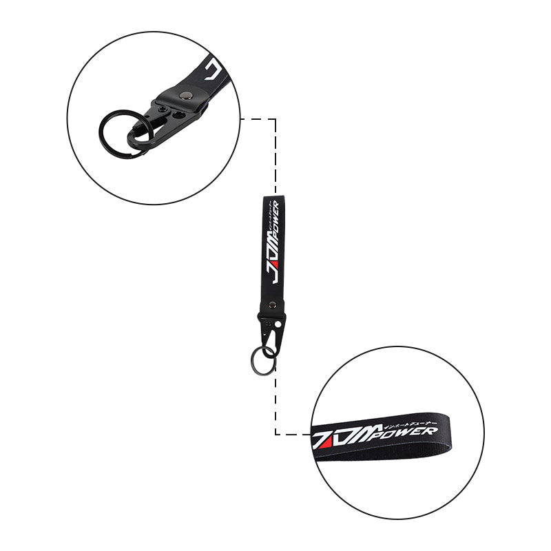 BRAND New JDM POWER Black Racing Keychain Metal key Ring Hook Strap Lanyard Universal